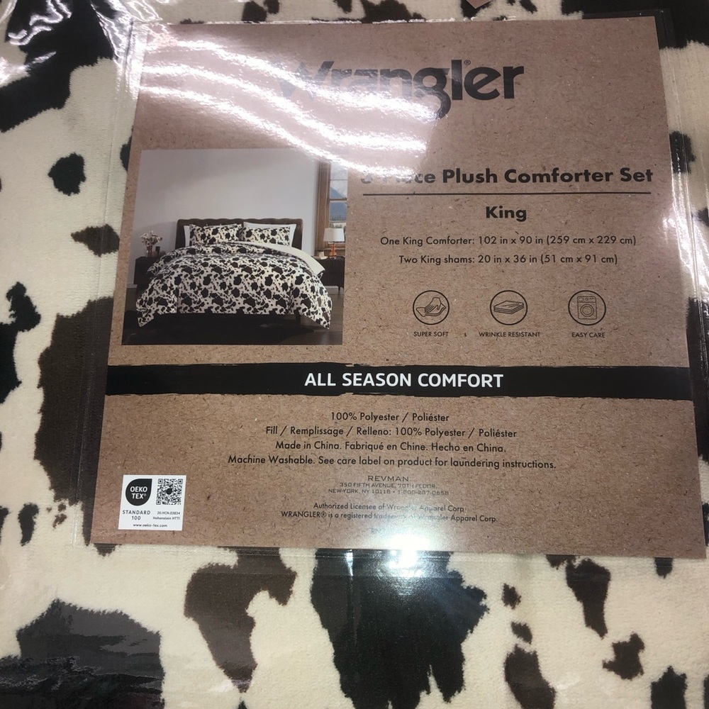 🖤🤎 Wrangler King Plush Comforter Set - Brown Cowhide Print